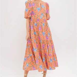 Tuckernuck Orange and Blue Floral Midi Dress NWT